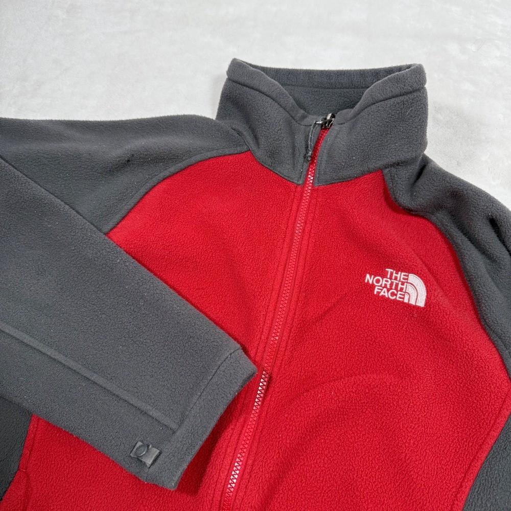 The North Face Red Gray Fleece Jacket Mens Full Zip Warm Outdoor Size L